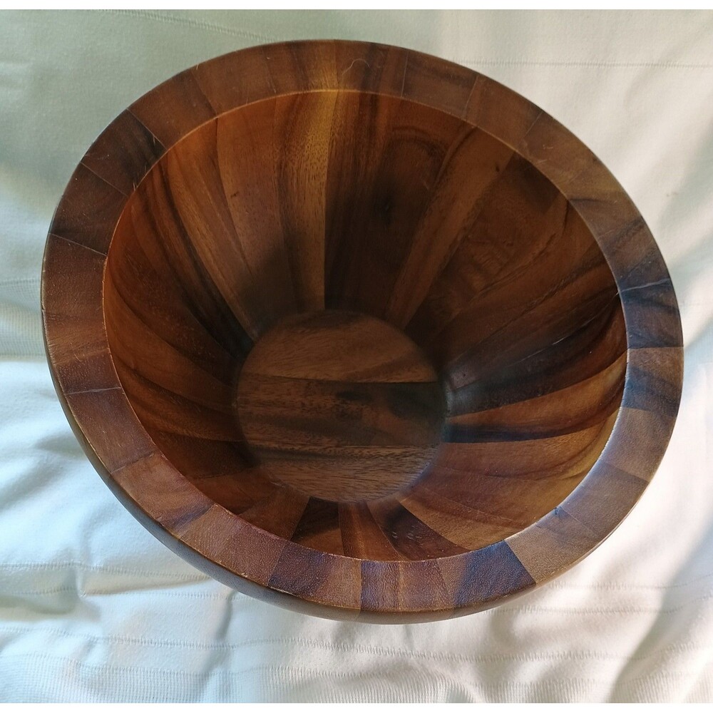 Nambe Yaro Acacia Wood Salad Bowl 4 Qt EUC